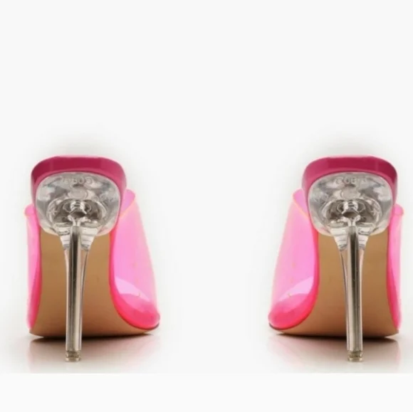 NEW Hot Pink Clear Peeptoe Mule Heels Sz 7 - Picture 4 of 14